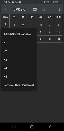 LPCalc: Simplex Method Calc Screen 2