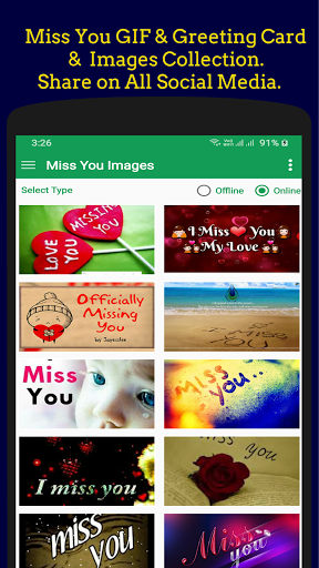 Android application Miss You GIF Images Collection screenshort