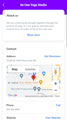 Android application Be One Yoga Studio screenshort