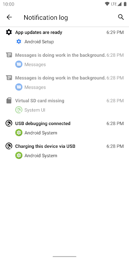 Screenshot of Notification Log Shortcut