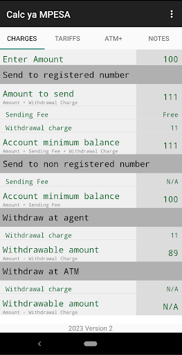 Android application Calc ya MPESA screenshort