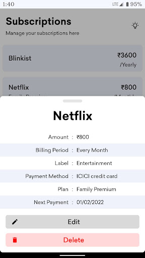Subscriptions- Track expenses Screen 2