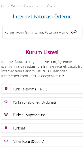 Android application İnternet Faturası Ödeme screenshort