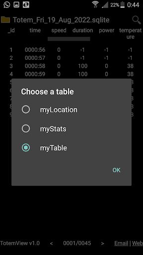 Totem View Sqlite Databases Screen 2