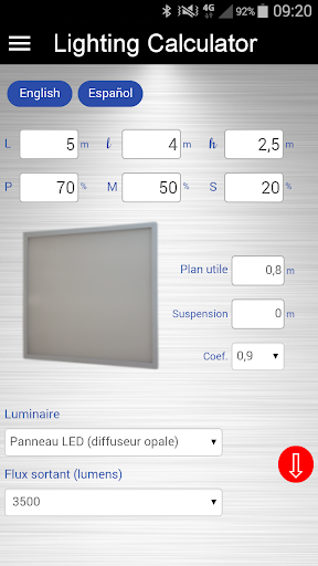 Android application Lighting Calculator screenshort