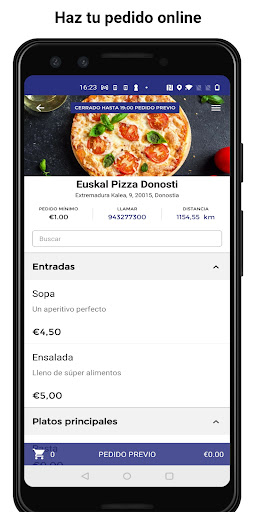 Android application Euskal Pizza screenshort