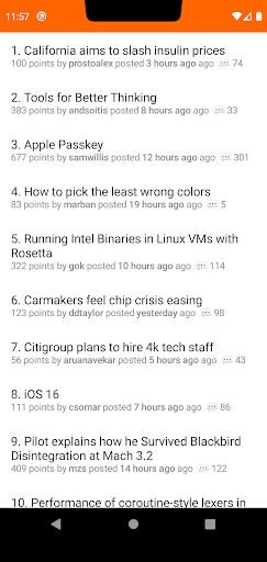 Hacker News Reader Screen 2