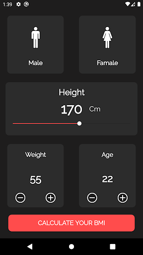 BMI BMR & Body Fat Calculator Screen 2