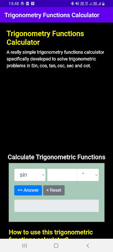 Android application Trigonometry Functions Calc screenshort