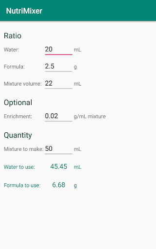 Android application NutriMixer screenshort