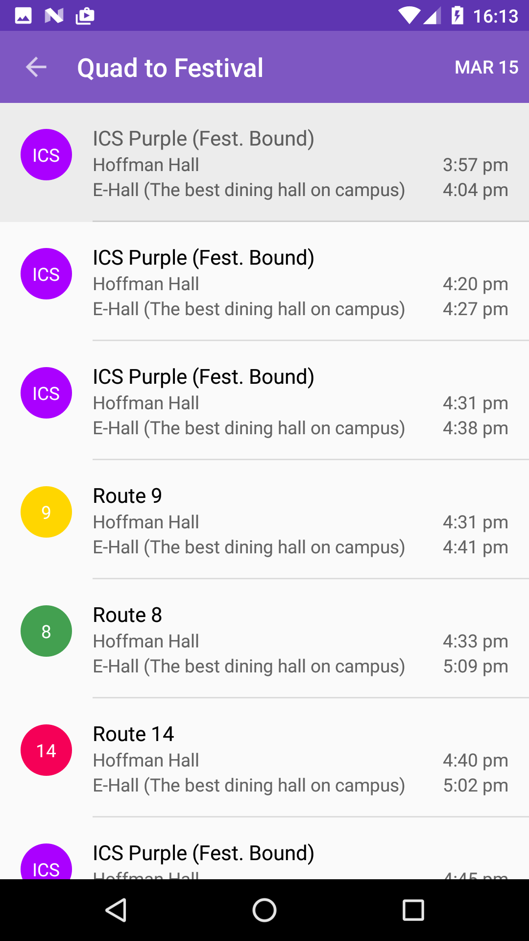 Android application The JMU Bus App screenshort