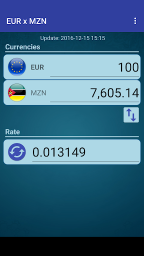 Android application Euro x Mozambique Metical screenshort