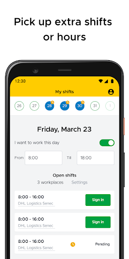Shiftory.com DHL Screen 2