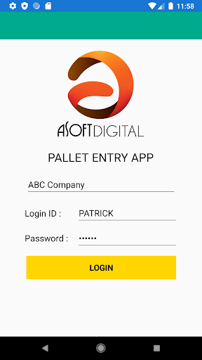 Android application Asoft Pallet Entry screenshort