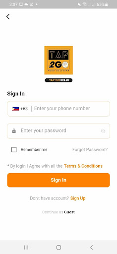 Tap2Go App Screen 2