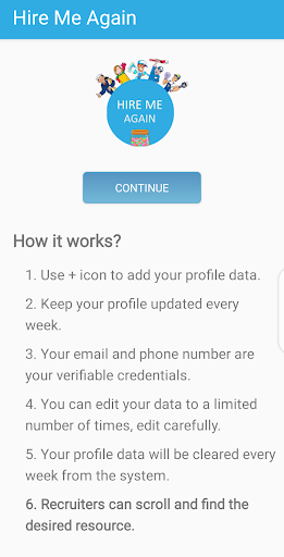 Android application Hire Me Again screenshort