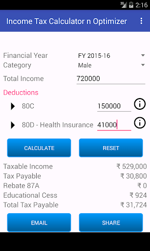 Android application Income Tax Calculator Optimize screenshort