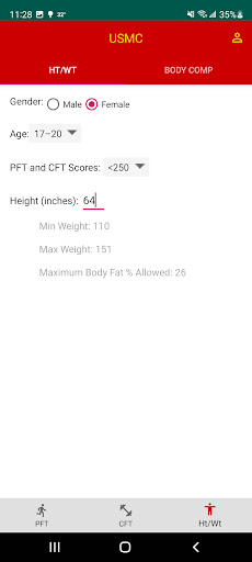 Android application USMC 2022 PFT/CFT Calculator screenshort