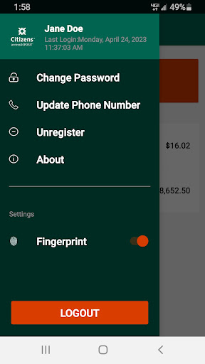 Screenshot of accessDEPOSIT® by Citizens