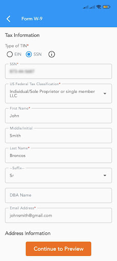 Android application TaxBandits Fillable W-9 Form screenshort