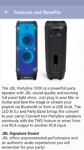 Android application JBL PartyBox 1000 Guide screenshort