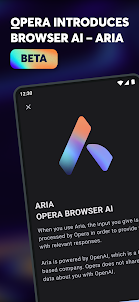 Opera browser beta with AI