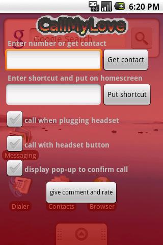 Android application CallMyLovePro screenshort
