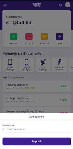 Rupaylive Wallet and Cashback Screen 2