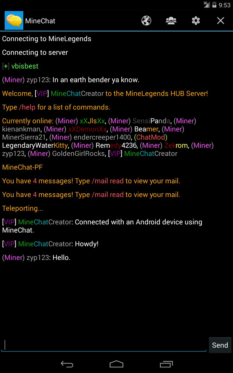 Android application MineChat screenshort