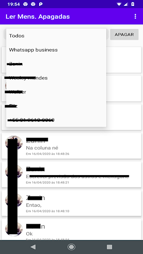 Android application Mensagens apagadas screenshort