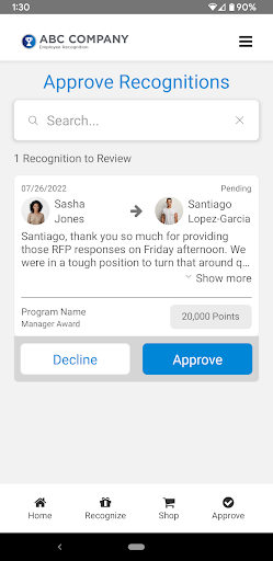 Acclaim Recognition Screen 2