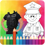 Coloring police and car police icon