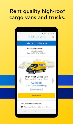 Screenshot of Penske Truck Rental