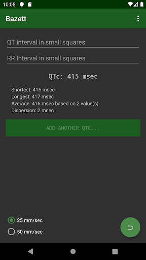 Bazett QTc Calculator Screen 2