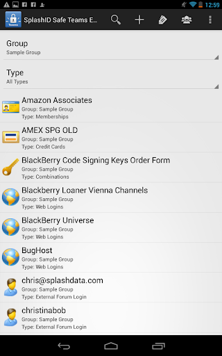 Android application SplashID Safe for Teams screenshort