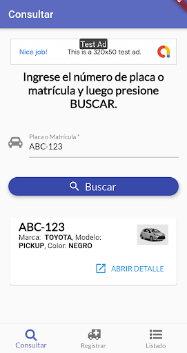 Android application Vehículos Robados screenshort