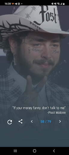Android application Post Malone Quotes and Lyrics screenshort