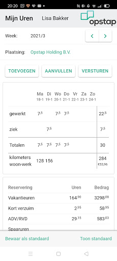 Android application Opstap Uren screenshort