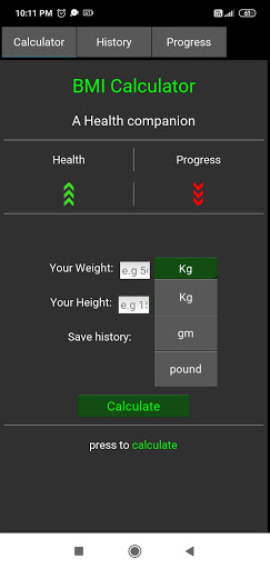 BMICalc BMI Calculator Tracker Screen 2