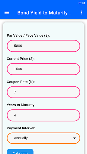 Android application Yield to Maturity Calculator screenshort