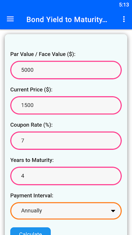 Yield to Maturity Calculator - 10 - (Android)