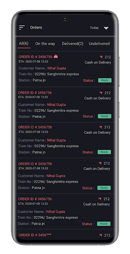 RailFeast Delivery Partner Screen 2
