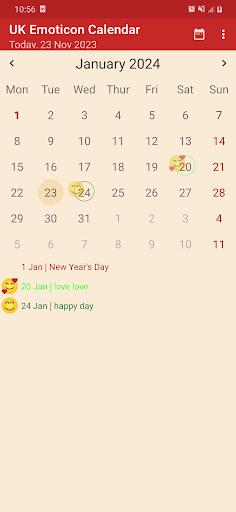 Android application UK Emoticon Calendar screenshort