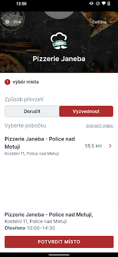 Android application Pizzerie Janeba screenshort