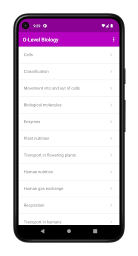 Android application O-Level Biology Revision screenshort