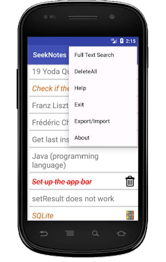 Seek-Notes handling notes, to- Screen 2