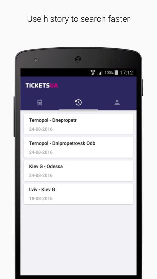 Android application Tickets.ua train tickets screenshort