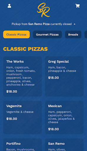 Android application San Remo Pizza screenshort