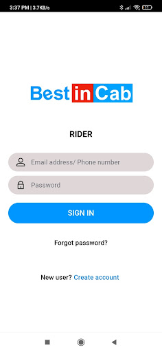 Android application Best in Cab Rider screenshort