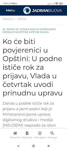 Android application Jadran Budva screenshort